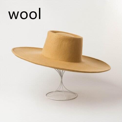Wool Fedora hat new simple light board ring big brim wool top hat catwalk shopping Fedora hat кепка женская
