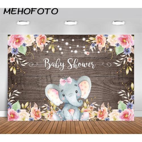 MEHOFOTO Girl Elephant Baby Shower Backdrop Baby Girl Elephant Photography Background Floral Elephant Baby Shower Party Backdrop