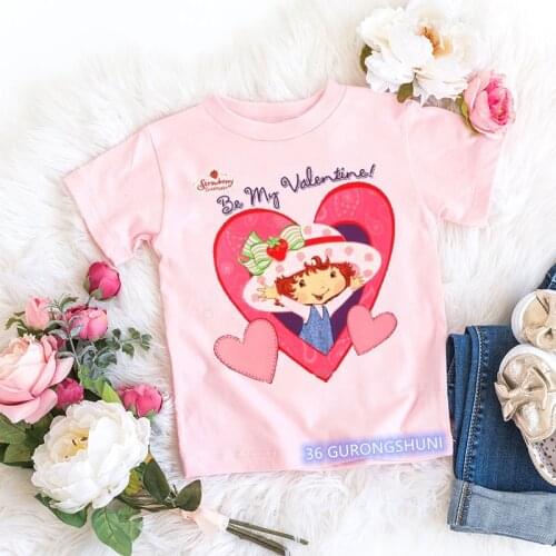 T-shirt for girls cute strawberry girl cartoon print girl clothes summer Harajuku tee toddler baby tshirt pink short-sleeved top