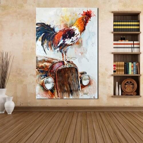 JQHYART Home Printed Whatercolor Animal Stand in the Car Oil Painting Canvas Prints Wall Art Pictures For Bedroom Living Room