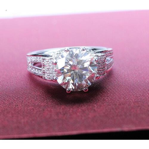 Solid 18K White Gold Center 1CT DF Color Round Brilliant Cut Moissanite Ring Lab Diamond Ring Engagement Ring Jewelry For Women