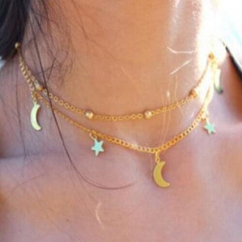 Anime Lovely Girl Tsukino Usagi Moon Cosplay Double star short necklace round beads collarbone chain cartoon cute necklace