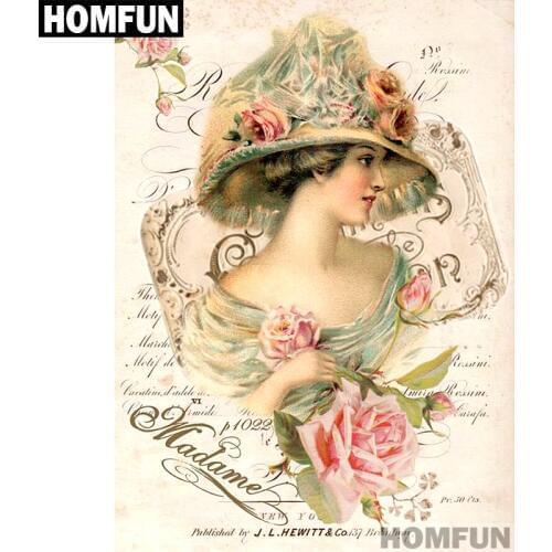 HOMFUN Square/Round Drill 5D DIY Diamond Painting "Woman & flower" Embroidery Cross Stitch Full Rhinestone Decor A01393