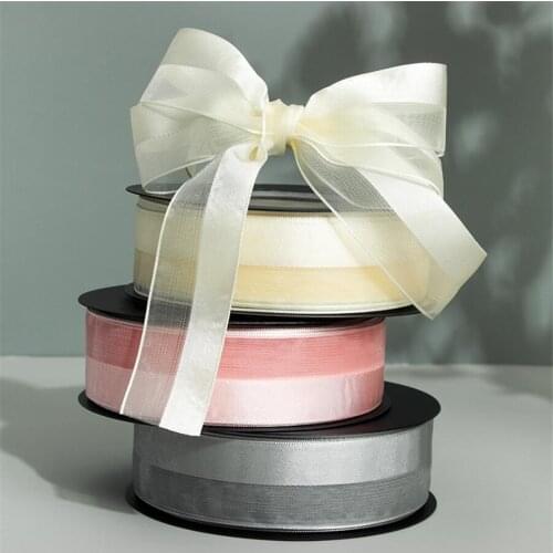 25MM Half Organza Sheer Half Satin Ribbon for Floral Materials Wedding Party Supplies Hair Clip Headband Accessories 20Yards Lot