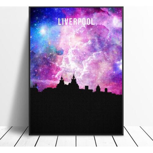 LIVERPOOL Starry City Skyline Canvas Wall Art Print Modern Poster Wall Pictures Living Room Decor