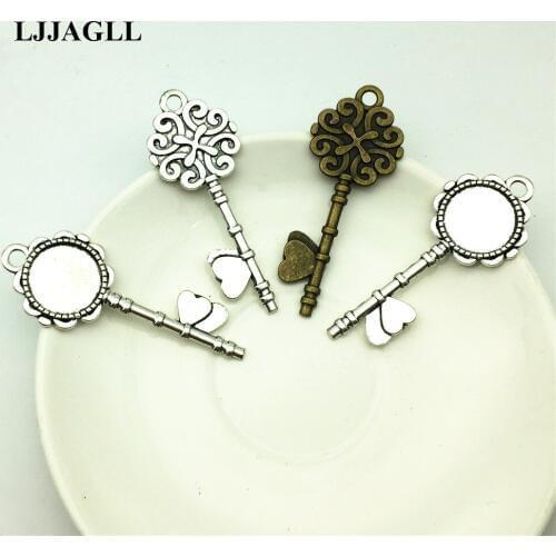 LJJAGLL (4pcs/lot) Tow Colors Zinc Alloy Peach Heart Key Shape Loves Fit 20mm Cabochon Cameo Settings Fit Jewelry Make AXDT049