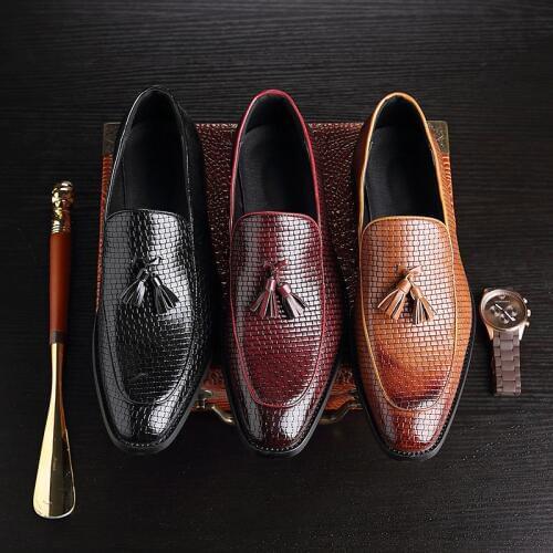 Plus Size 38-48 Men Dress Tassel Loafers Vintage British Style PU Leather Slip On Men Wedding Shoes Drop Shipping