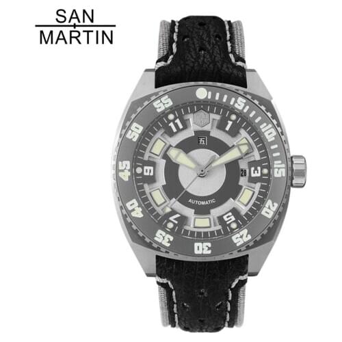 San Martin Limited Titanium Dive Men Watches ETA 2836 Mov't Sapphire Crystal Shark Leather Strap Mechanical Wrist watch for male