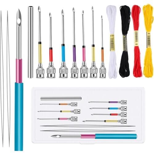 MIUSIE 15 Pcs Metal Embroidery Stitching Punch Needles Set Poking Cross Stitch Tools Crochet Knitting Art Needles with Thread