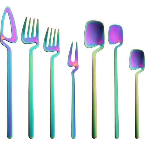 Colorful Dinnerware Cutlery Set 304 Stainless Steel Home Knife Fork Spoon Dessert Fork Ice Spoon Silverware Kitchen Accessories