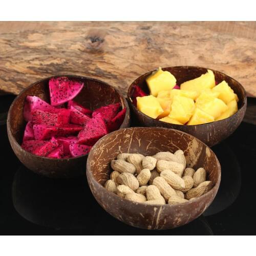 Natural Log Coconut Shell Bowl Handicraft Tableware Spoon Dessert Fruit Salad