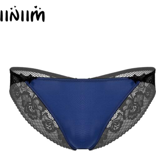 Sissy Lingerie Underwear Gay Mens Flower Pattern Lace Back Sissy Panties Crotchless Briefs Bowknot Elastic Waistband Underpants