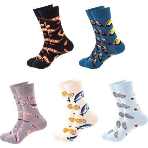 Men/Women Cotton Happy Socks With Print Cartoon Oyster Octopus Seafood Cute Sock Casual Harajuku Autumn Winter Crew Socks Funny