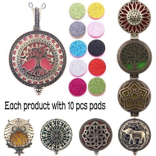 New Bronze Aroma Diffuser Necklace Antique Open Locket Pendant Perfume Essential Oil Aroma Locket Necklace（10pc pad