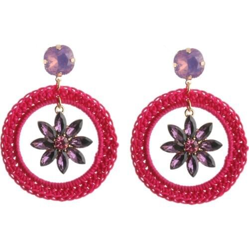 New Drop Earrings For Women Fashion Oorbellen Hand Woven Geometric Round Crystal Pendant Earrings High Quality Wedding Earrings