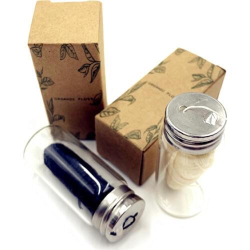 Organic Bamboo Fibre with Activated Charcoal Floss Zero waste Glass Jar natural silk spools bamboo dental floss