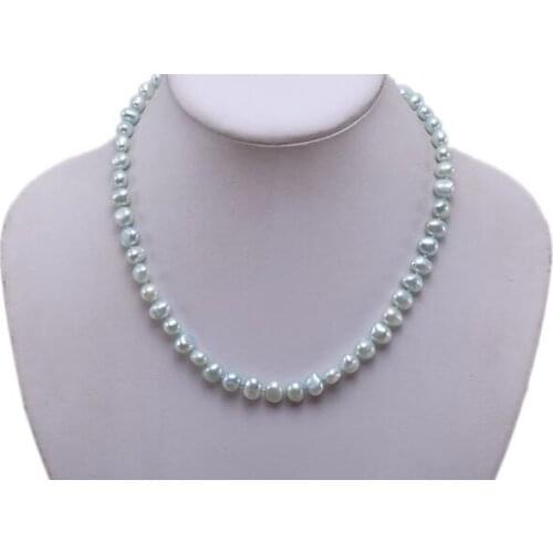 6x7mm light blue gray baroque flat pearl necklace natural freshwater pearl Woman Jewelry 35cm 14'' 43cm 17