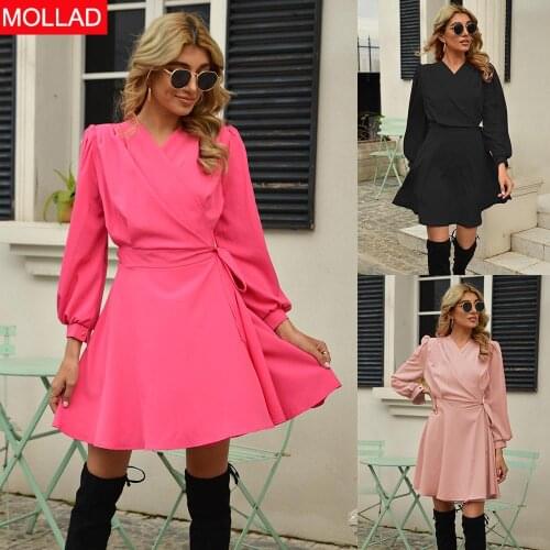 Womens Clothing Foreign Trade Popular Autumn and Winter Lacing Waist-Controlled Large Hem Long Sleeve Dress