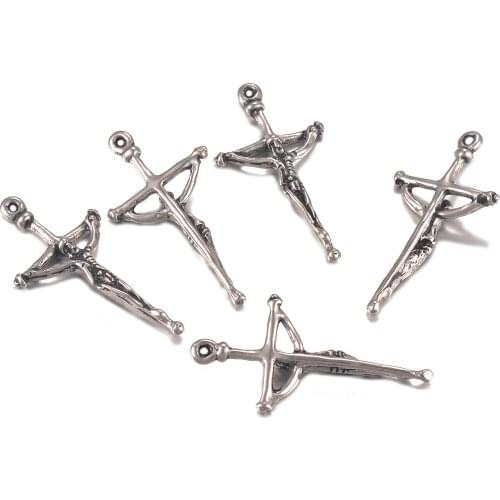 3pcs Stainless Steel Cross Charms Jesus Cross Jewelry Makings DIY Bracelet Accessory Finding Not Turn Off Color,Hypoallergenic