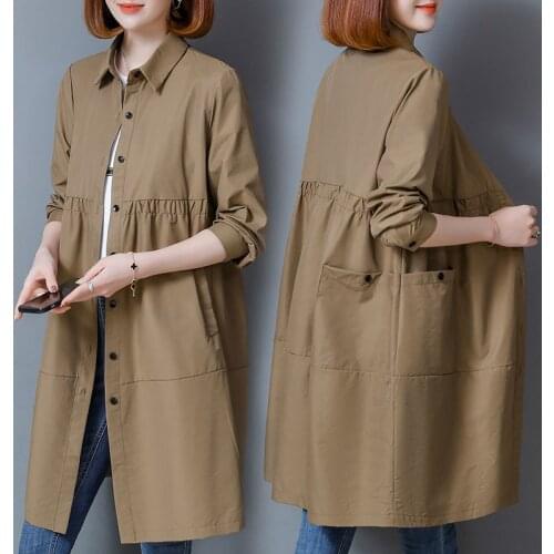 Plus Size 5XL 2021 New Middle aged Autumn Women Windbreaker Outerwear Female Casual Long Sleeve Thin Trench Coat Women Tops