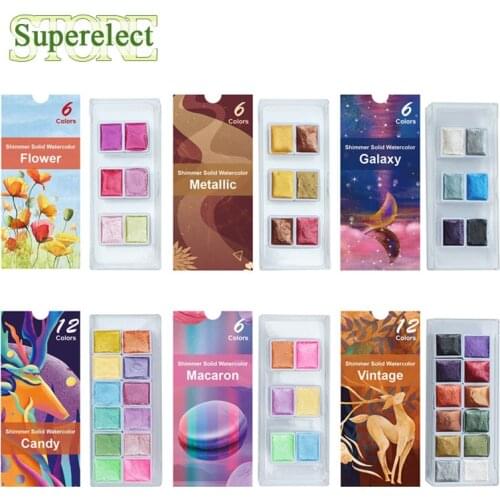 Seamiart 6/12 Watercolor Paint Set Metallic Glitter For Artists School Stationery Graffiti Tool Solid Pigment Art Supplies