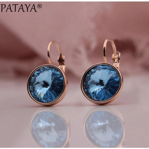 PATAYA 328 Anniversary 585 Rose Gold 8 Colors Round Crystal Dangle Earrings Women Wedding Party Luxury Fine Jewelry Accessories