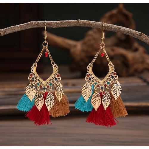Bohemia Women Leaf Tassel Drop Earrings Fashion Long Multilayer Colorful Geometric Charm Femme Personality Earrings Jewelry Gift