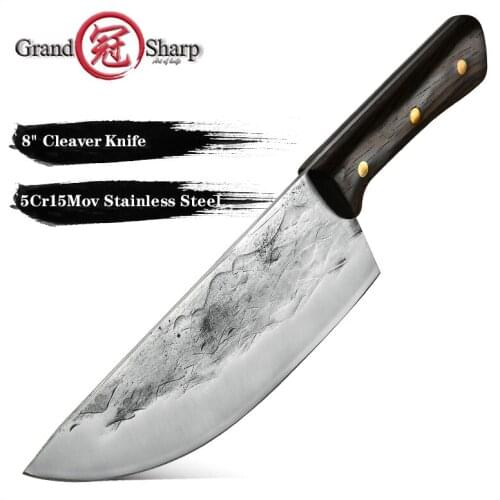Grandsharp Chef Knife Handmade Forged Cleaver Butcher Slaughter Knives 8'' Bone Meat Slicing Cutter Cooking Tools with Gift Box