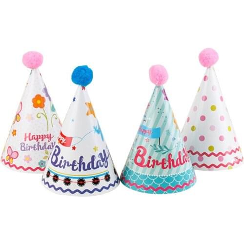 Happy Birthday Party Colorful Hats Dot Cartoon Baby Girl Boy Paper Hat For Adult Children Wedding Decoration Baby Shower