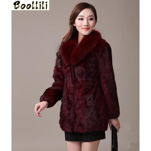 Boollili Real Fur Coat Female Jacket With Fox Fur Collar Natural Rex Rabbit Fur Jackets For Women Winter Coats Plus Size
