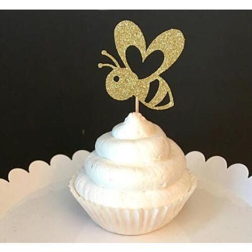 Glitter GOLD Mommy to Bee gender reveal birthday cupcake toppers baptism Christening BABY SHOWER party decoration doughnut picks