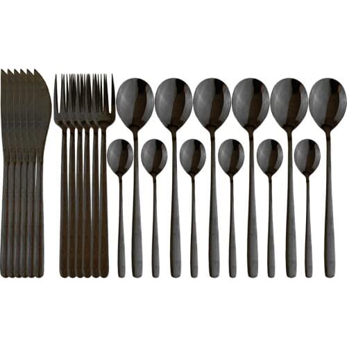 Dinnerware Stainless Steel 24Pcs Black Cutlery Set Fork Spoon Knife Set Western Tableware Party Table Utensils Home Set