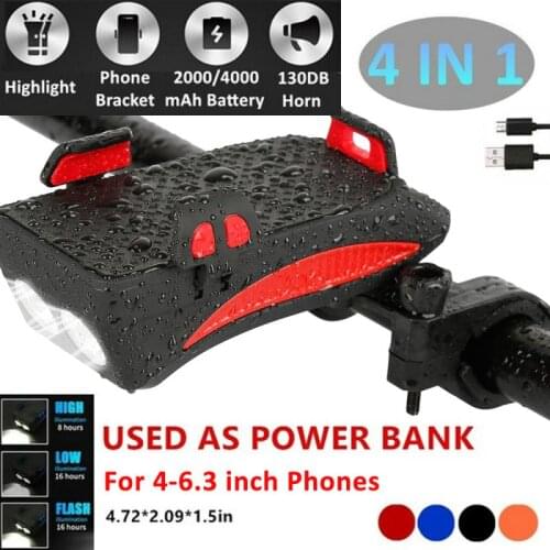 Bike Light Phone Holder 4 in 1 Bicycle Light Flashlight Bike Cycling including mobile power 2000/4000 mAh for Smart Phone