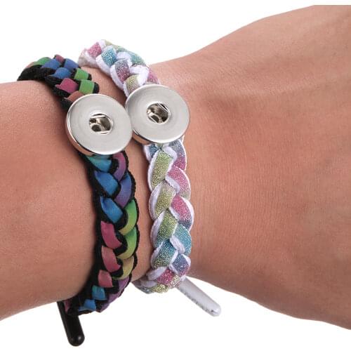 New Snap Jewelry Handmade Braided Leather Snap Bracelet Bangles Fit 18mm Snap Button Jewelry for Women Men DIY Bracelet