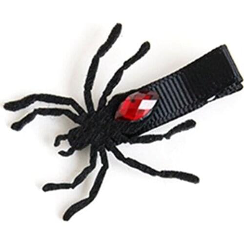 Girl Vintage Gothic Black Spider Hair Clip Red Rhinestone Decor Halloween Party Masquerade Cosplay Accessory