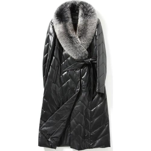 Womens genuine jackets new fashion real sheepskin long slim leather overcoat down parkas Plus size LX2132