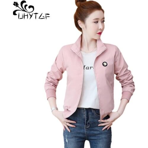 UHYTGF Spring Autumn Windbreaker Women Fashion Embroidered Short Jacket Long Sleeve Bomber Outerwear Female Loose Thin Coat 2017
