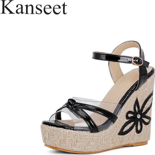 Kanseet 2021 New Womans Sandals Summer Flower Fashion Design Handmade Female Wedges Footwear Platform Super High Heels Shoes