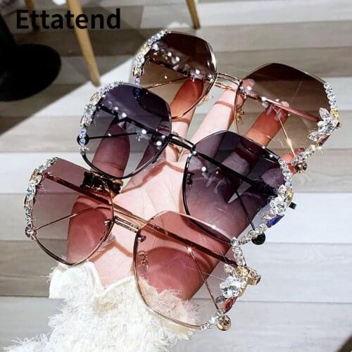 Ettatend Rimless Luxury Rhinestone Bling Sunglasses Women Fashion Desinger Personality Sun Glasses Vintage Shades Gradient Lens
