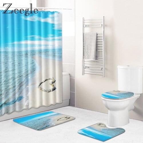 Scenic Bath Mat and Showewr Curtain Set Bathroom Floor Rug Home Decor Absorbent Toilet Seat Cover Mat Memory Foam Carpet