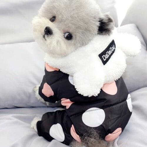 Winter Dog Clothes Hoodie Coat Big Polka Dot Cotton Coat Thicken Overalls Warm Clothes Puppy Pet Dog Clothing for Small Dogs