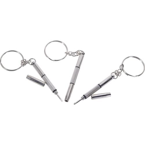 4 in1 Eyeglass Screwdriver Mini Keychain Key Ring Screwdriver Nut Driver Eyeglass Cellphone Watch Repair Tool