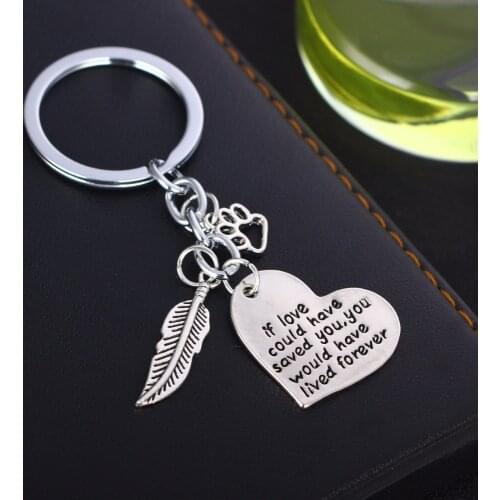 Hollow Paw Print Dog Cat Pet Loss Memorial Keychain Keyring Feather Charm Pendant Key Chain If Love Could Have Saved You Heart
