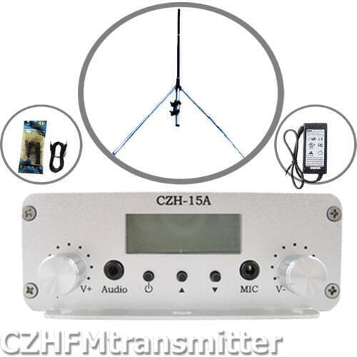 CZE-15A 15W stereo PLL FM transmitter broadcaster GP antenna power KIT