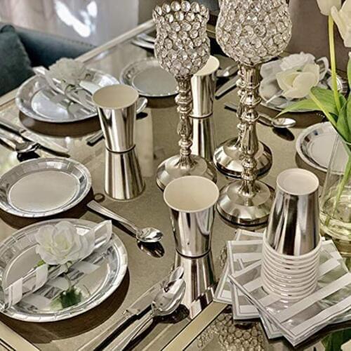 Childrens Paper Cutlery Plate Cup Sterling Silver Rave Party Wedding Birthday Decoration Kids