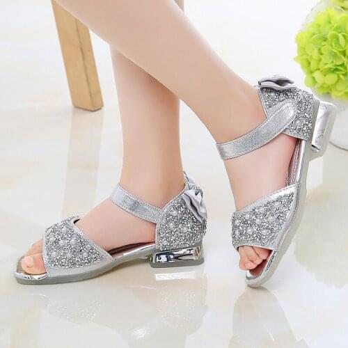 3 4 5 6 7 8 9 10 11 12 Year Girls Sandals 2021 Kids Summer Beach Sandals Elegant Pearl Rhinestone Bow Princess ChildrenS Shoes