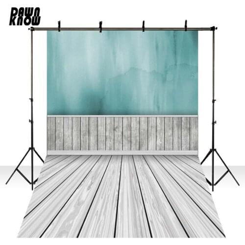 DAWNKNOW Blue Wall Photography Background Backdrop Wood Floor Photographers Wedding Photocall Children Photo Studio Props GY318