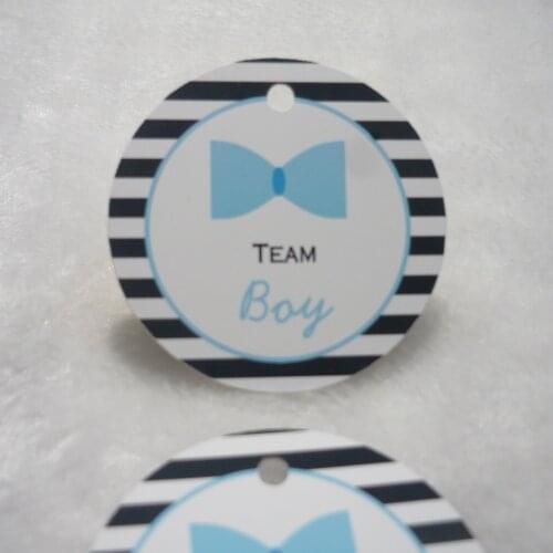 50mm/2inch - Personalized Black and white Stripes Gender Boy Reveal Bow Tie Customizable Classic Round Favor tag