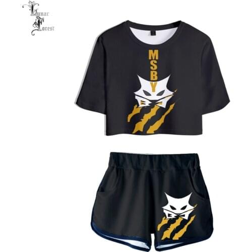 Haikyuu!! MSBY Black Jackals Women Fashion 3D Print hot Sexy Two Piece Sets Soft T-shirt and Elastic Shorts Japanese Anime