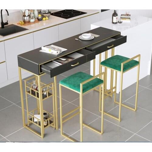 Rock plate bar table drawer household modern kitchen high foot side table integrated wall living room small bar table